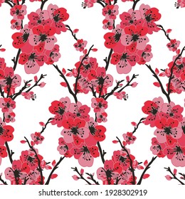 Elegant seamless pattern with sakura cherry blossom flowers, design elements. Floral  pattern for invitations, cards, print, gift wrap, manufacturing, textile, fabric, wallpapers