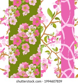 Elegant seamless pattern with sakura cherry blossom, design elements. Floral  pattern for invitations, cards, print, gift wrap, manufacturing, textile, fabric, wallpapers