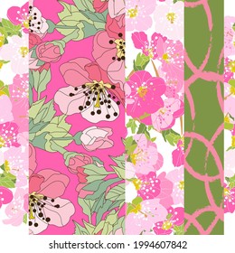 Elegantes, nahtloses Muster mit sakura Kirschblüte, Design-Elementen. Blumenmuster für Einladungen, Karten, Druck, Geschenkverpackungen, Herstellung, Textilien, Gewebe, Wallpaper