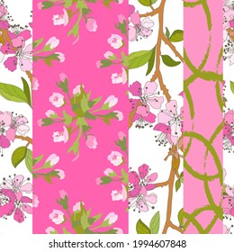 Elegant seamless pattern with sakura cherry blossom, design elements. Floral  pattern for invitations, cards, print, gift wrap, manufacturing, textile, fabric, wallpapers