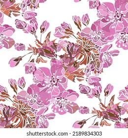 Elegante y sin fisuras con sakura, flores de cerezo, elementos de diseño. Patrón floral para invitaciones, tarjetas, impresiones, envolturas de regalo, manufactura, textiles, tejidos, papel pintado