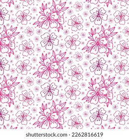 Elegant seamless pattern with sakura cherry blossom flowers, design elements. Floral pattern for invitations, cards, print, gift wrap, manufacturing, textile, fabric, wallpapers