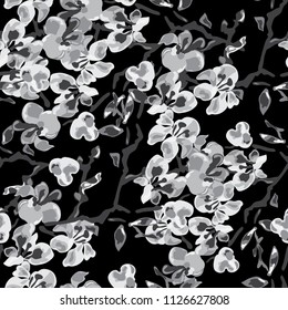 Elegant seamless pattern with sakura flowers, design elements. Floral  pattern for invitations, cards, print, gift wrap, manufacturing, textile, fabric, wallpapers