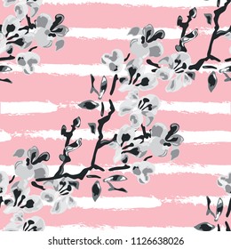 Elegant seamless pattern with sakura flowers, design elements. Floral  pattern for invitations, cards, print, gift wrap, manufacturing, textile, fabric, wallpapers
