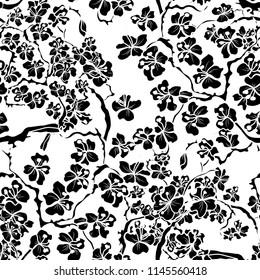 Elegant seamless pattern with sakura flowers, design elements. Floral  pattern for invitations, cards, print, gift wrap, manufacturing, textile, fabric, wallpapers