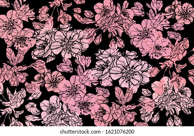 Elegant seamless pattern with sakura flowers, design elements. Floral  pattern for invitations, cards, print, gift wrap, manufacturing, textile, fabric, wallpapers