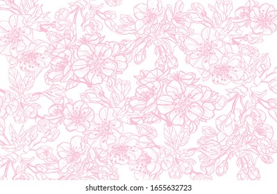 Diseño elegante y transparente con flores de sakura y elementos de diseño. Patrón floral para invitaciones, tarjetas, papel, envoltura de regalo, manufactura, textiles, tejidos, papeles pintados