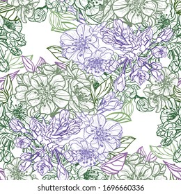 Elegantes, nahtloses Muster mit Sakurenblumen, Design-Elementen. Blumenmuster für Einladungen, Karten, Druck, Geschenkverpackungen, Herstellung, Textilien, Gewebe, Wallpaper