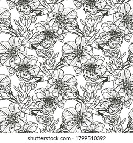 Elegant seamless pattern with sakura flowers, design elements. Floral  pattern for invitations, cards, print, gift wrap, manufacturing, textile, fabric, wallpapers