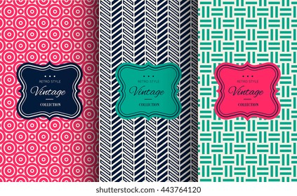 Elegant seamless pattern set. Vector illustration for fashion design. Packing element for label, background, wallpaper in trendy linear style. Cafe, pastry shop, sweet-shop menu template Retro vintage