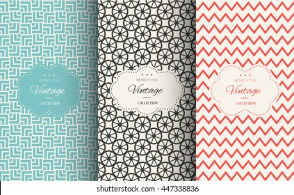 Elegant seamless pattern set. Vector illustration for fashion design. Packing element for label, background, wallpaper in trendy linear style. Cafe, pastry shop, sweet-shop menu template Retro vintage