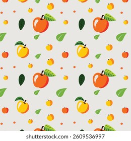 Elegant Seamless Pattern Showcasing Vibrant Apples and Peaches with Lush Green Leaves