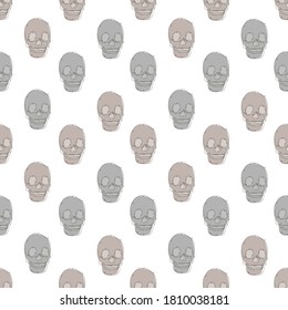 Elegant seamless pattern with skulls, design elements. Skull  pattern for invitations, cards, print, gift wrap, manufacturing, textile, fabric, wallpapers. Continuous line art style