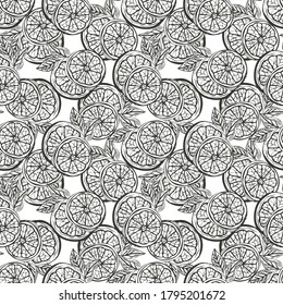 Elegant seamless pattern with sliced lemon fruits, design elements. Fruit  pattern for invitations, cards, print, gift wrap, manufacturing, textile, fabric, wallpapers. Food, kitchen, vegetarian theme