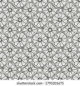 Elegant seamless pattern with sliced lemon fruits, design elements. Fruit  pattern for invitations, cards, print, gift wrap, manufacturing, textile, fabric, wallpapers. Food, kitchen, vegetarian theme