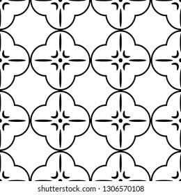 Elegant seamless pattern. Spanish tile pattern, Moroccan tiles design, seamless black and white background