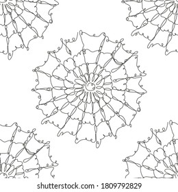 Elegant seamless pattern with spider webs, design elements. Web pattern for invitations, cards, print, gift wrap, manufacturing, textile, fabric, wallpapers. Continuous line art style
