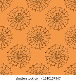 Elegant seamless pattern with spider webs, design elements. Halloween pattern for invitations, cards, print, gift wrap, manufacturing, textile, fabric, wallpapers. Continuous line art style