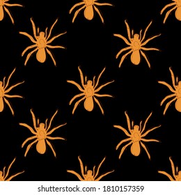 Elegant seamless pattern with spiders, design elements. Halloween pattern for invitations, cards, print, gift wrap, manufacturing, textile, fabric, wallpapers. Continuous line art style