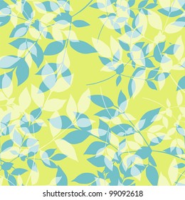 elegant seamless pattern with spring leaves in blue green colors, for your design