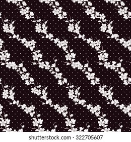 Elegant seamless pattern with spring sakura flowers and leaves. Black and white