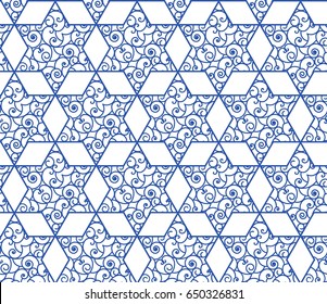 Elegant seamless pattern with star of David, symbol of Israel. Modern vector design for laser cut decorative panels, greeting cards, stencil, wallpaper, scrapbook, wrapping paper.