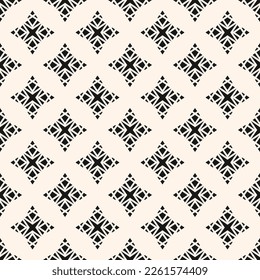 Elegant seamless pattern with star shapes, diamonds, crystals. Simple minimal black and white ornament texture. Oriental traditional modern background. Repeat monochrome geo design for print, decor