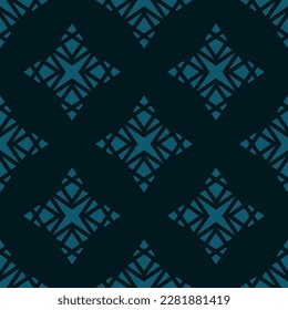 Elegante y sin fisuras, con estrellas, diamantes, cristales. Sencilla textura mínima de color negro y teal adorno. Marco oriental tradicional y moderno. Repetición del diseño geográfico decorativo para impresión, textil