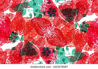 Elegant seamless pattern with strawberry fruits, design elements. Fruit  pattern for invitations, cards, print, gift wrap, manufacturing, textile, fabric, wallpapers. Food, kitchen, vegetarian theme