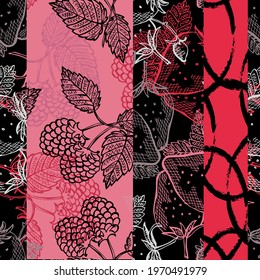 Elegant seamless pattern with strawberry and raspberry fruits, design elements. Fruit  pattern for invitations, cards, print, gift wrap, manufacturing, textile, fabric, wallpapers. Food, kitchen theme