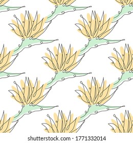 Elegant seamless pattern with strelitzia flowers, design elements. Floral  pattern for invitations, cards, print, gift wrap, manufacturing, textile, fabric, wallpapers. Continuous line art style
