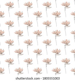 Elegant seamless pattern with strelitzia flowers, design elements. Floral  pattern for invitations, cards, print, gift wrap, manufacturing, textile, fabric, wallpapers. Continuous line art style