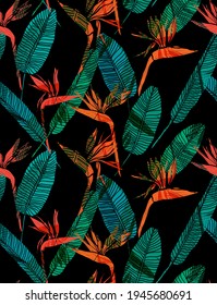 Elegante y sin fisuras con flores estrelitzia, elementos de diseño. Patrón floral para invitaciones, tarjetas, impresiones, envolturas de regalo, manufactura, textiles, tejidos, papeles pintados
