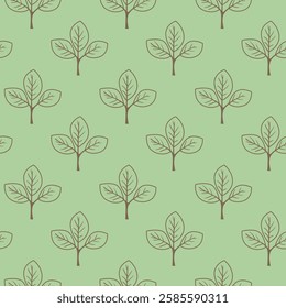 Elegant seamless pattern of stylized leaves on a soft green background.  Perfect for textile prints, wallpaper, or packaging design. Evokes feelings of nature, growth, and serenity.