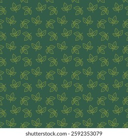Elegant seamless pattern of stylized leaves on a deep green background.  Perfect for branding, packaging, textiles, or website design.