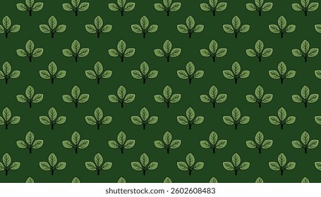 Elegant seamless pattern of stylized leaves on a deep green background.  Perfect for ecofriendly branding, textile design, or naturethemed projects.
