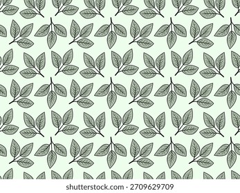 Elegante patrón transparente de hojas estilizadas sobre un fondo verde pálido.  Perfecto para el diseño textil, Fondo de pantalla o embalaje.  Un motivo inspirado en la naturaleza que transmite frescura, crecimiento y serenidad.