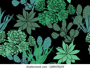 Elegant seamless pattern with succulent plants, design elements. Floral  pattern for invitations, cards, print, gift wrap, manufacturing, textile, fabric, wallpapers. Succulents