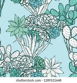 Elegant seamless pattern with succulent plants, design elements. Floral  pattern for invitations, cards, print, gift wrap, manufacturing, textile, fabric, wallpapers. Succulents