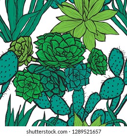 Elegant seamless pattern with succulent plants, design elements. Floral  pattern for invitations, cards, print, gift wrap, manufacturing, textile, fabric, wallpapers. Succulents