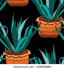 Elegant seamless pattern with succulent plants, design elements. Floral  pattern for invitations, cards, print, gift wrap, manufacturing, textile, fabric, wallpapers. Succulents