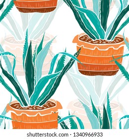 Elegant seamless pattern with succulent plants, design elements. Floral  pattern for invitations, cards, print, gift wrap, manufacturing, textile, fabric, wallpapers. Succulents