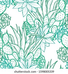 Elegant seamless pattern with succulents, design elements. Floral  pattern for invitations, cards, print, gift wrap, manufacturing, textile, fabric, wallpapers