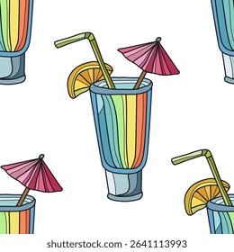 Elegant seamless pattern with summer cocktails, design elements. Summer pattern for invitations, cards, print, gift wrap, manufacturing, textile, fabric, wallpapers