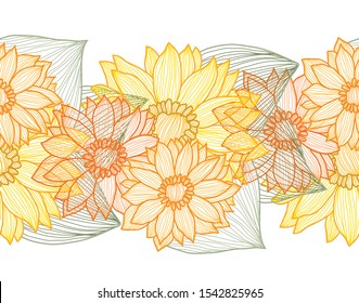 Elegant seamless pattern with sunflowers, design elements. Floral  pattern for invitations, cards, print, gift wrap, manufacturing, textile, fabric, wallpapers