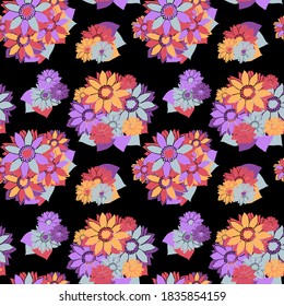 Elegantes, nahtloses Muster mit Sonnenblumen, Designelementen. Blumenmuster für Einladungen, Karten, Druck, Geschenkverpackungen, Herstellung, Textilien, Gewebe, Wallpaper