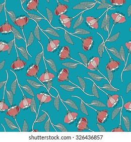 Elegant seamless pattern with tender flowers on blue background. Vector illustration for web design, wedding and textile design, wallpaper, wrapping paper etc.