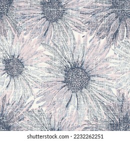Elegantes, nahtloses Muster mit strukturierten grauen Sonnenblumenblumen, Designelementen. farbige Sonnenblume Gelb und Maronsonnenblume Stoffgewebe, Tapeten, Artischocken von Jerusalem.