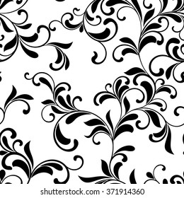 Elegant seamless pattern. Tracery of swirls and leaves  on a white background. Vintage style