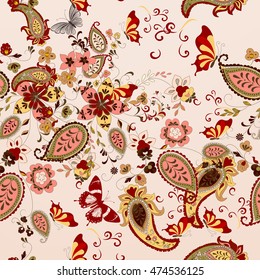 Elegant seamless pattern with traditional vector ornament in pastel colors for design